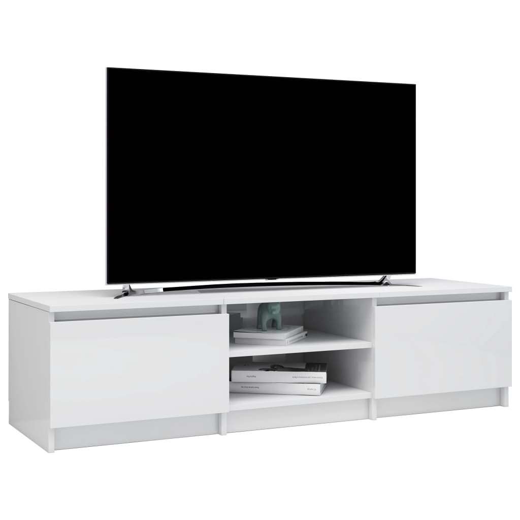 vidaXL خزانة تلفزيون أبيض شديد اللمعان 140×40×35.5 سم خشب حبيبي