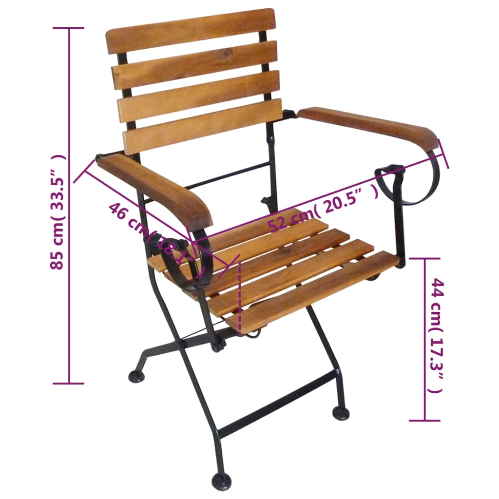 vidaXL كرسي حديقة قابل للطي 2 ق فولاذ وخشب أكاسيا صلب