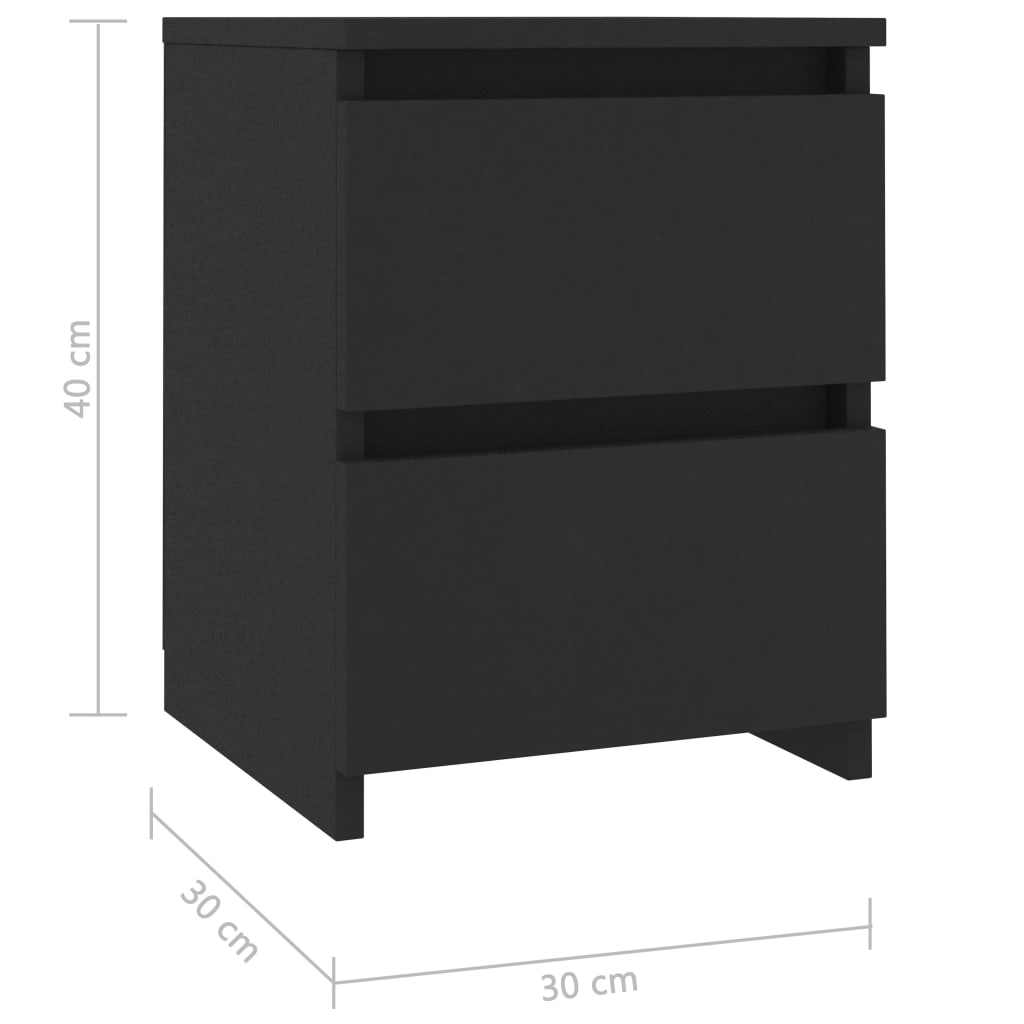 vidaXL خزانات جانب السرير 2 ق أسود 30×30×40 سم خشب مضغوط