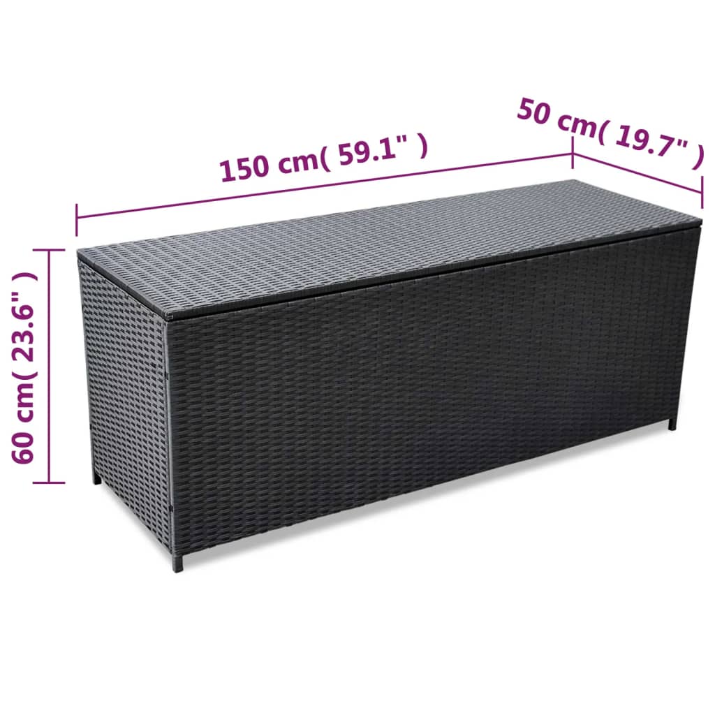 vidaXL صندوق تخزين للحديقة أسود 150×50×60 سم بولي روطان