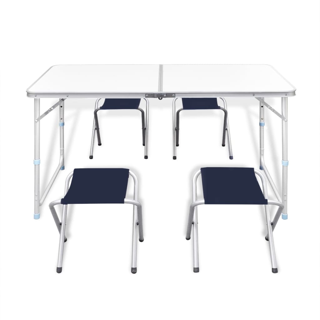 vidaXL طقم طاولة تخييم قابلة للطي مع 4 مقاعد ارتفاع قابل للتعديل 120×60 سم