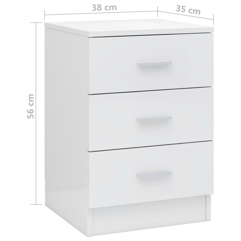 vidaXL خزانة سرير جانبية 2 ق أبيض لامع 38×35×56 سم خشب مضغوط