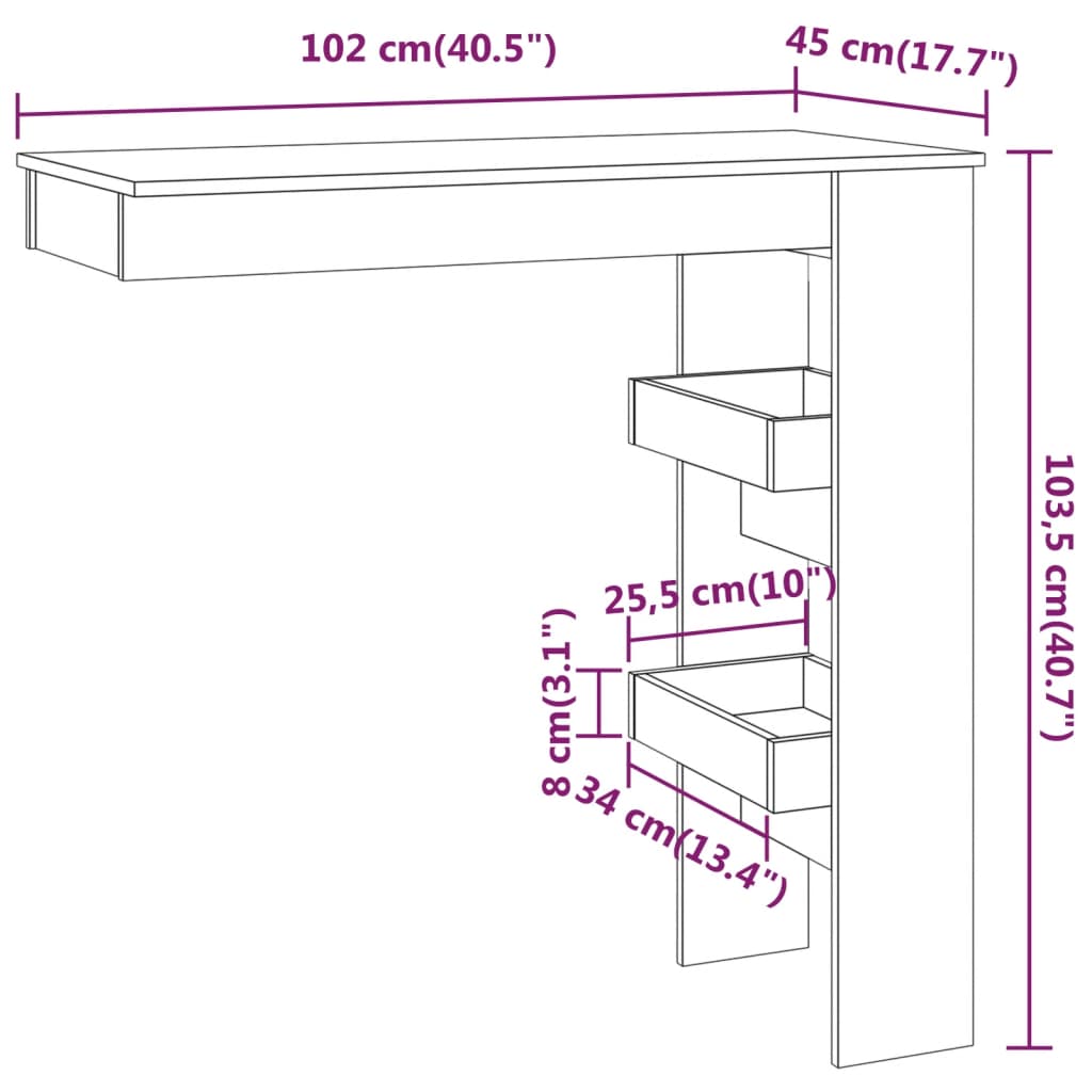 vidaXL طاولة بار جدارية أسود 102×45×103.5 سم خشب صناعي