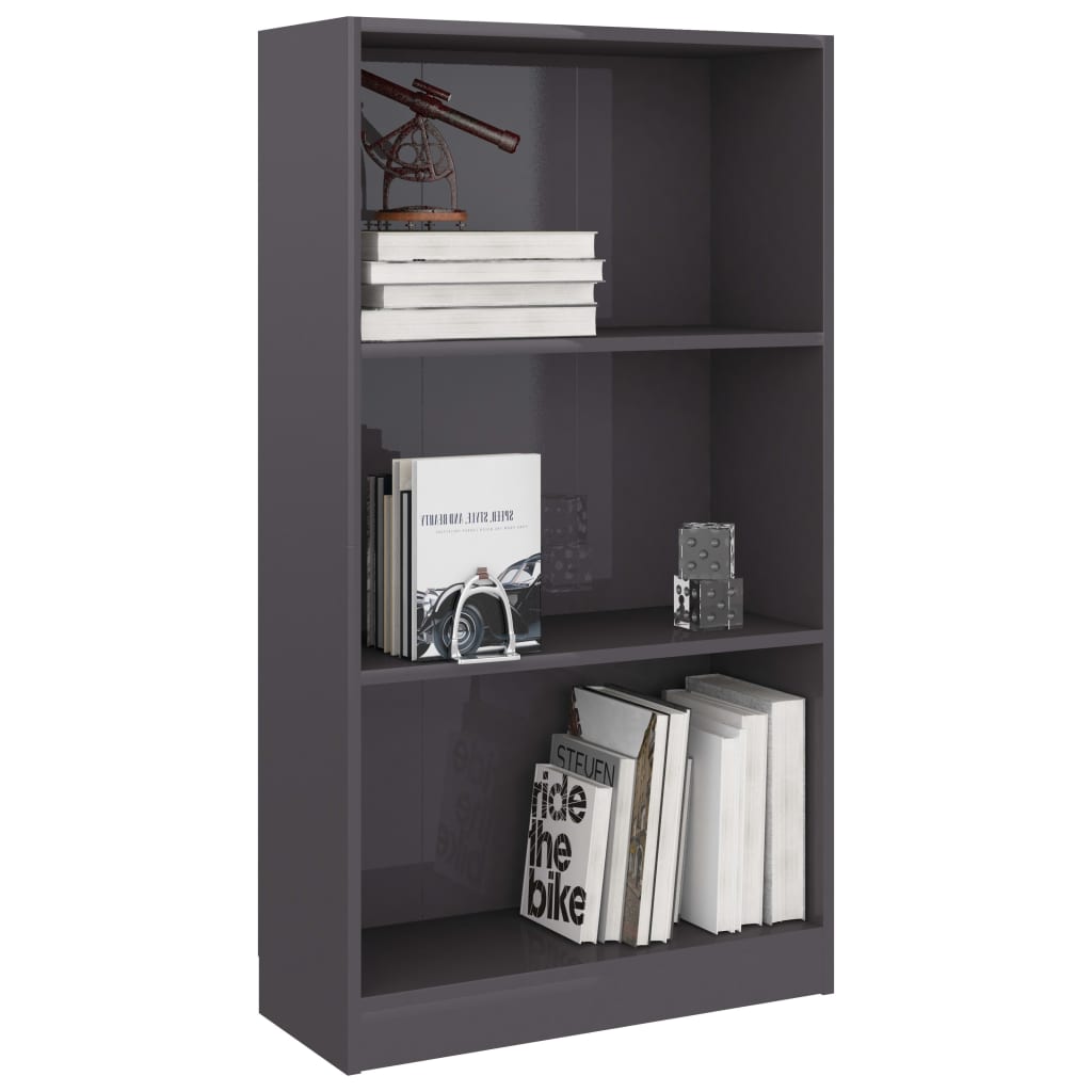vidaXL 800872 vidaXL 3-Tier Book Cabinet High Gloss Grey 60x24x109 cm Engineered Wood