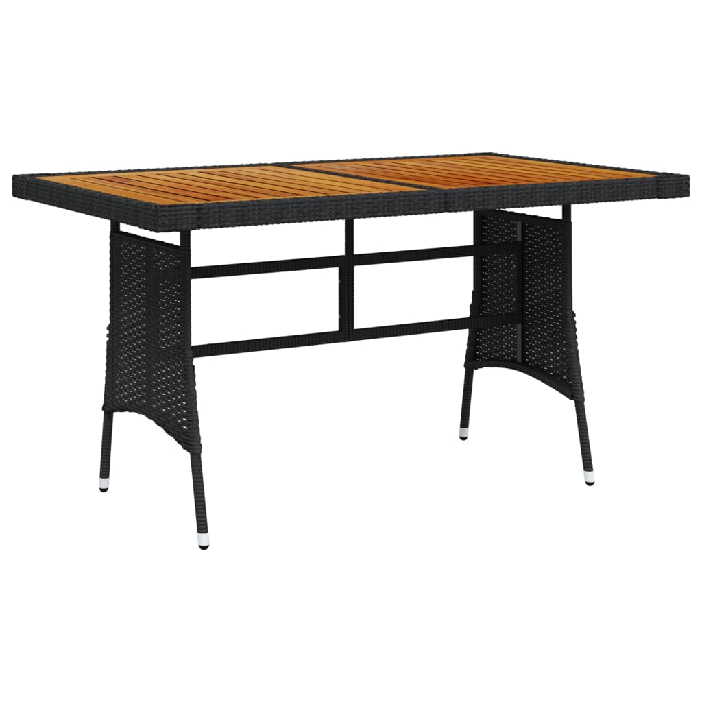 vidaXL طاولة حديقة أسود 130×70×72 سم بولي روطان وخشب أكاسيا صلب