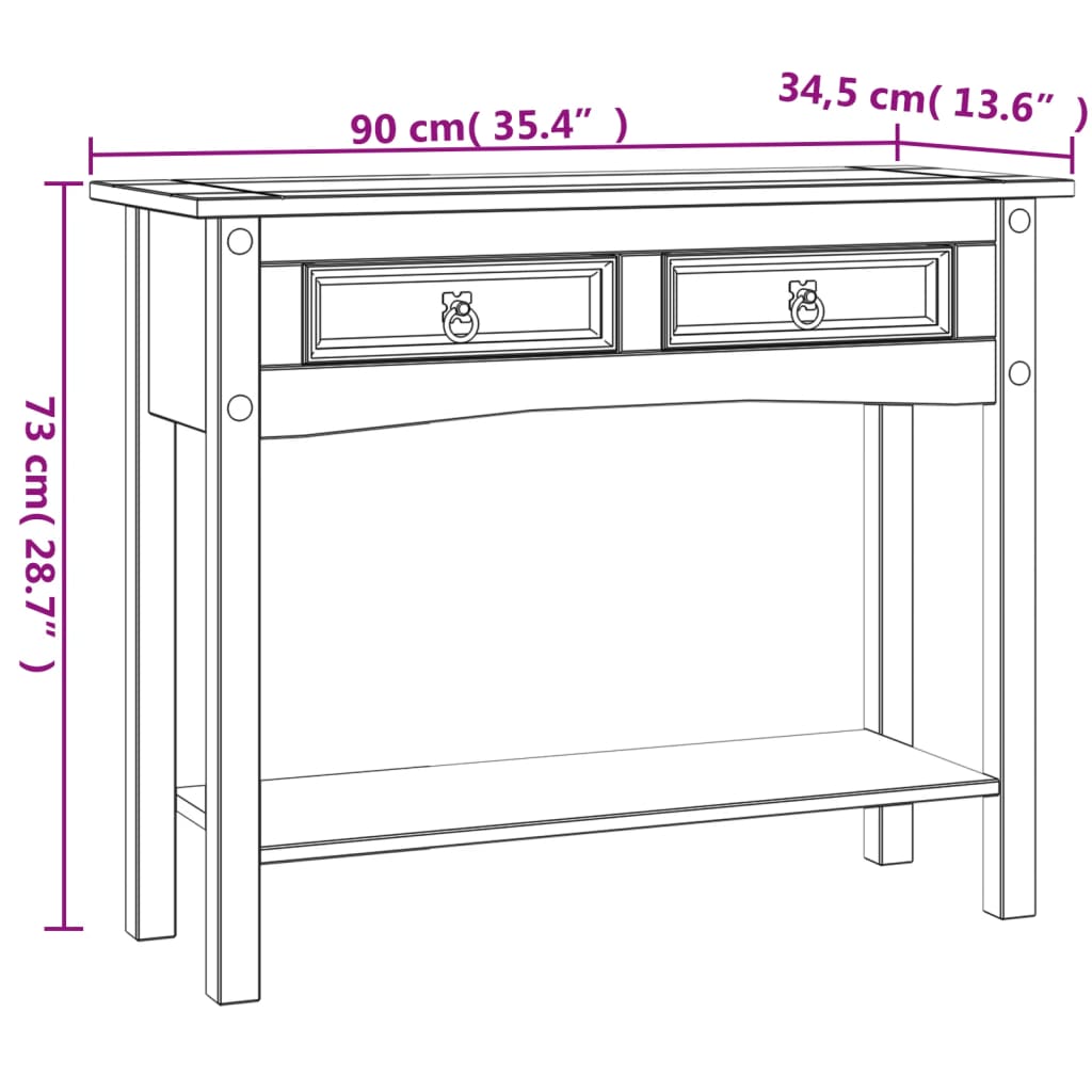 vidaXL طاولة كونسول صنوبر مكسيكي طراز كورونا أبيض 90×34.5×73 سم