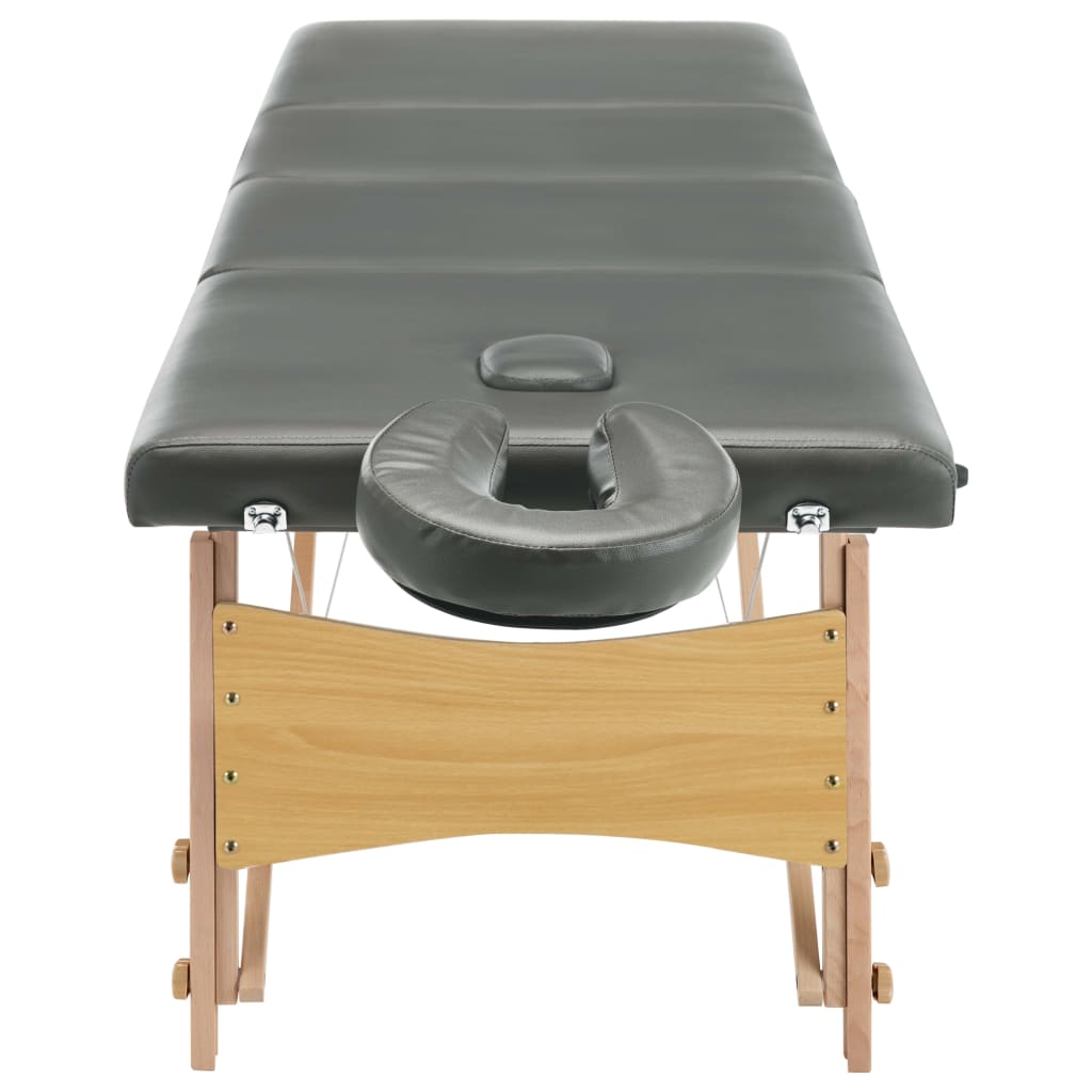 vidaXL طاولة مساج ذات 4 أقسام وإطار خشبي أنثراسيت 186×68 سم