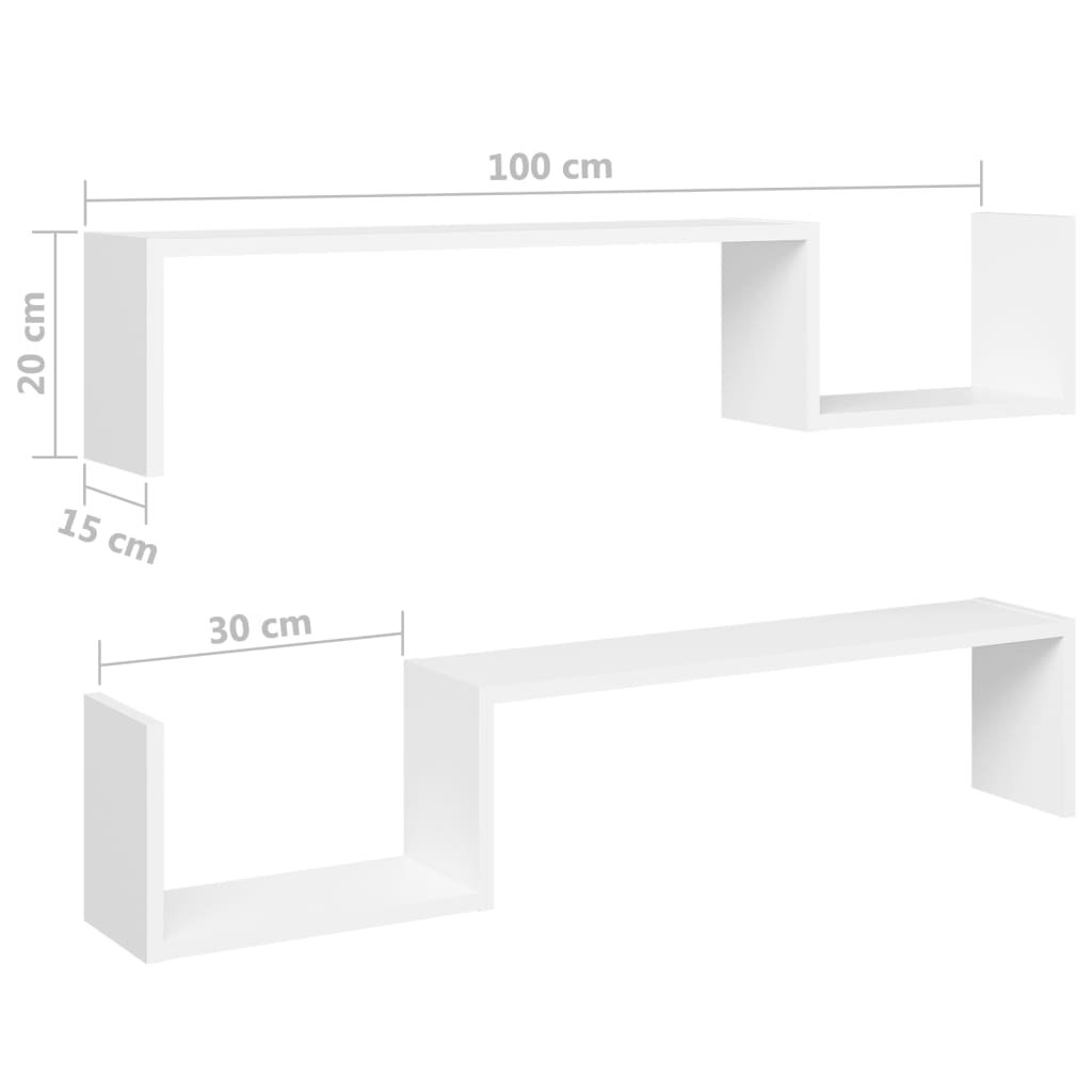 vidaXL رفوف جدارية 2 ق أبيض 100×15×20 سم خشب صناعي