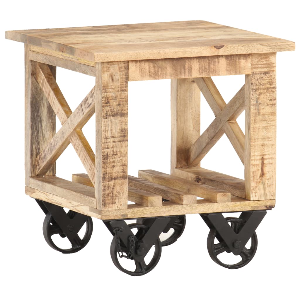 vidaXL طاولة جانبية مع عجلات 40×40×42 سم خشب مانجو خشن