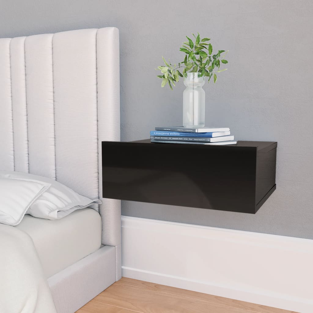 vidaXL منضدة سرير عائمة 2 ق أسود لامع 40×30×15 سم خشب مضغوط