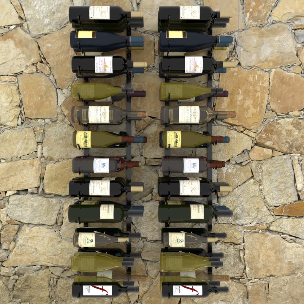 vidaXL حاملات نبيذ مثبتة على الحائط تتسع لـ 72 زجاجة 2 ق حديد أسود