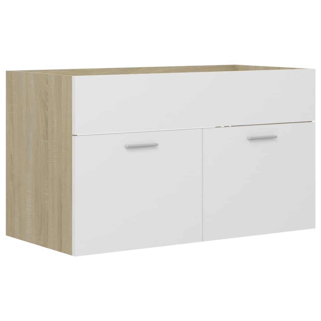 vidaXL 804661 vidaXL Sink Cabinet White and Sonoma Oak 80x38,5x46 cm Chipboard
