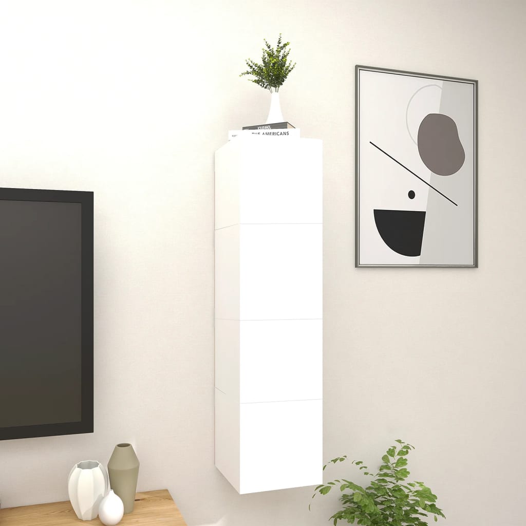 vidaXL خزانات تلفزيون جدارية 4 قطع أبيض 30x30x30.5 سم