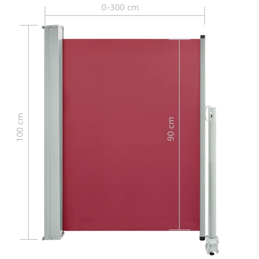 vidaXL مظلة فناء جانبية قابلة للسحب 100×300 سم أحمر
