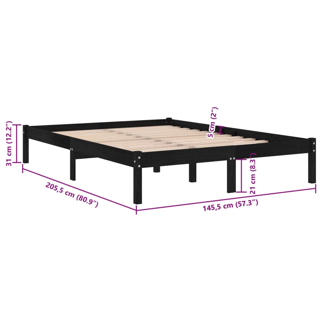vidaXL إطار سرير خشب صنوبر صلب أسود 140×200 سم