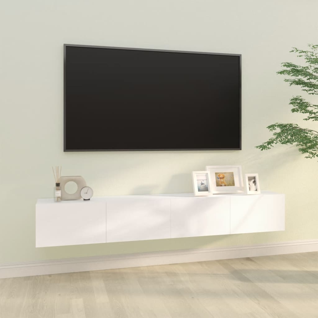 vidaXL خزائن تلفزيون حائط 2ق أبيض 30x30x100 سم خشب صناعي