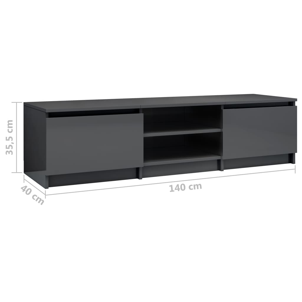 vidaXL 800656 vidaXL TV Cabinet High Gloss Grey 140x40x35,5 cm Chipboard