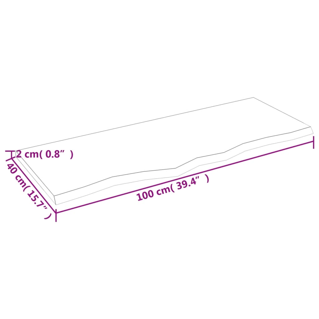 vidaXL سطح طاولة كاونتر حمام لون بني فاتح 2x40x100 سم خشب صلب معالج