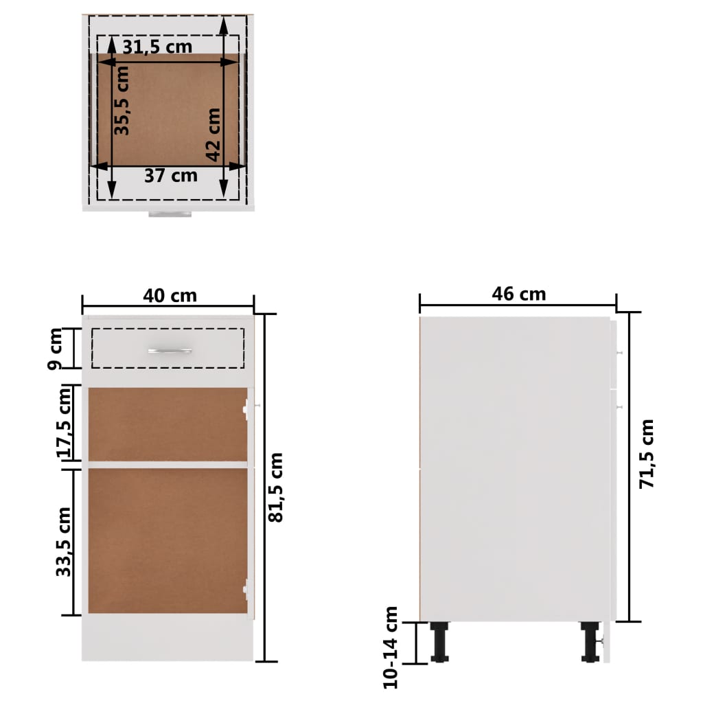 vidaXL خزانة درج سفلية أبيض 40×46×81.5 سم خشب حبيبي