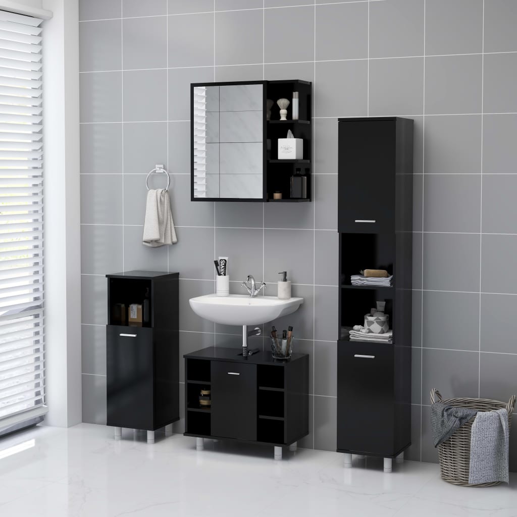 vidaXL خزانة حمام بمرآة أسود 62.5×20.5×64 سم خشب حبيبي