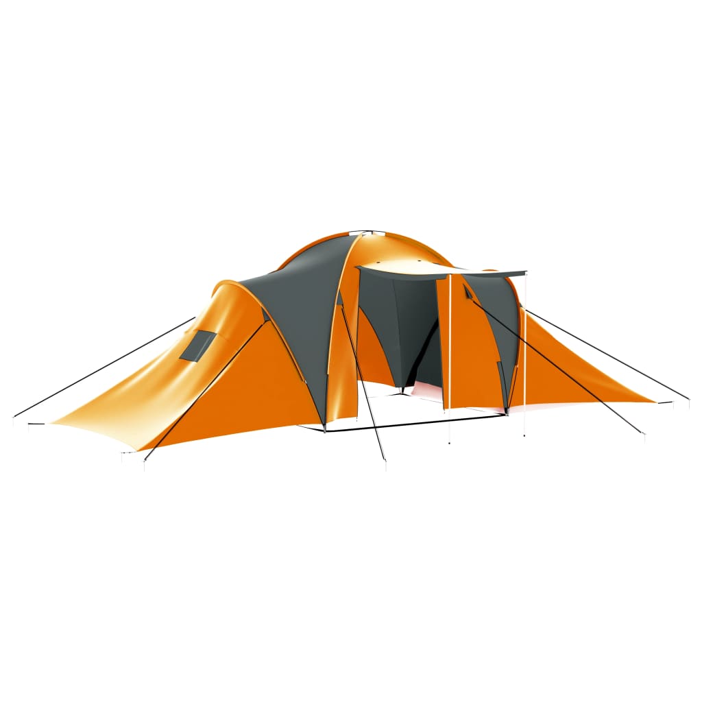 vidaXL خيمة تخييم تتسع لـ 9 أشخاص قماش رمادي وبرتقالي