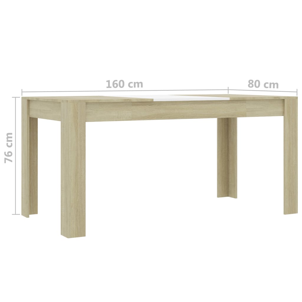 vidaXL طاولة سفرة أبيض وسونوما أوك 160×80×76 سم خشب حبيبي