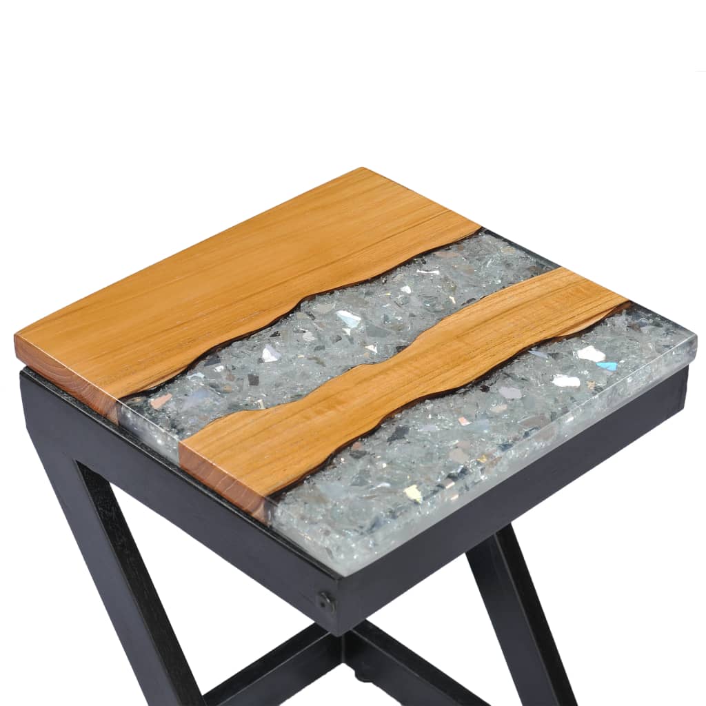 vidaXL طاولة قهوة 30×30×50 سم خشب ساج صلب وبولي راتنج
