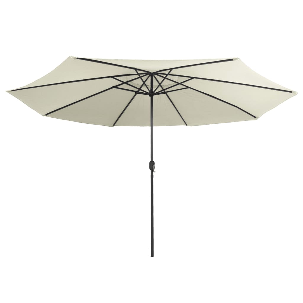 vidaXL مظلة خارجية مع عمود معدني 390 سم أبيض رملي
