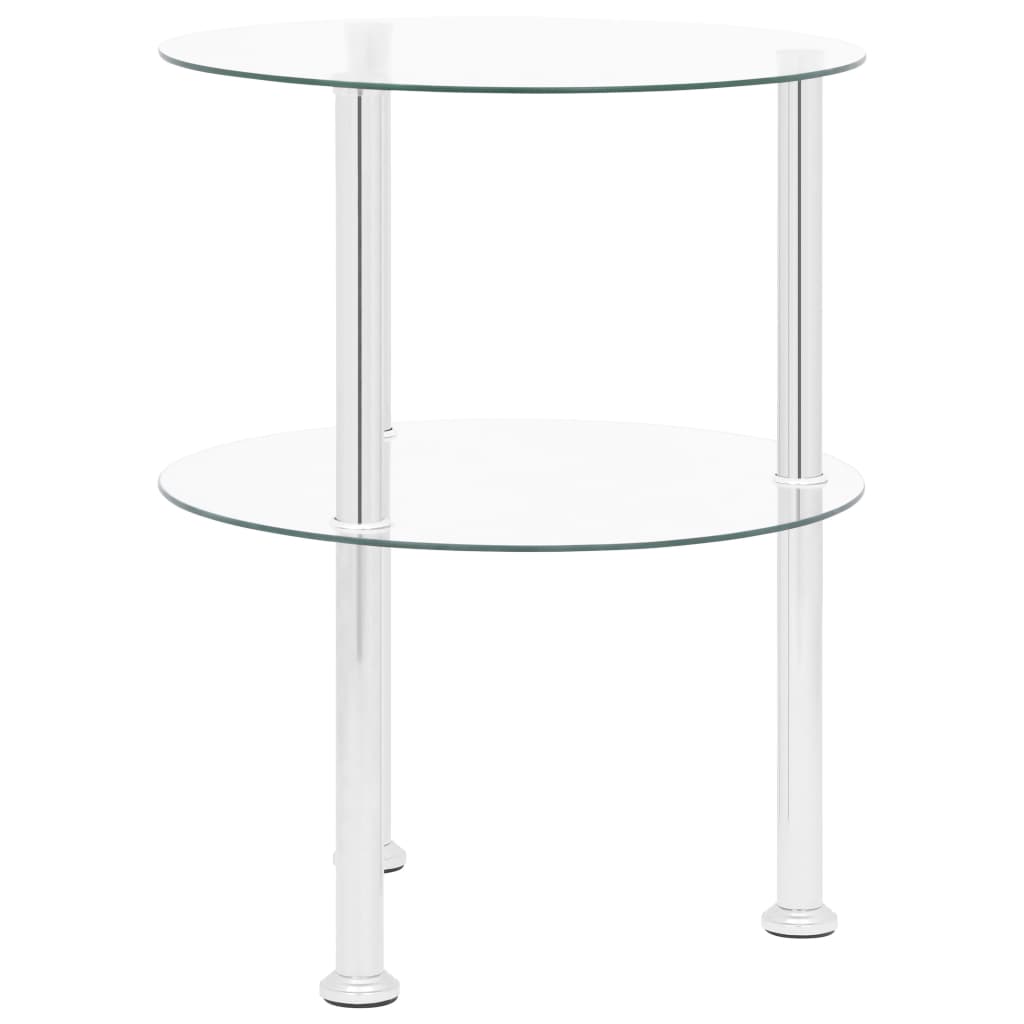 vidaXL طاولة جانبية طبقتين شفاف 38 سم زجاج مقسّى