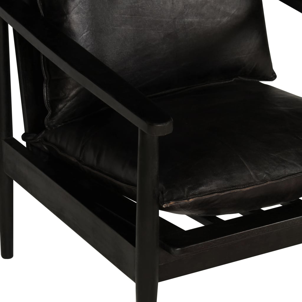 vidaXL كرسي بذراعين أسود جلد طبيعي مع خشب الأكاسيا