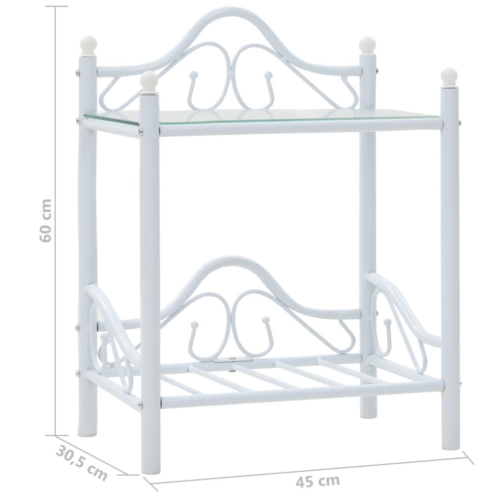vidaXL طاولات سرير جانبية 2 ق فولاذ وزجاج مقسّى 45×30.5×60 سم أبيض