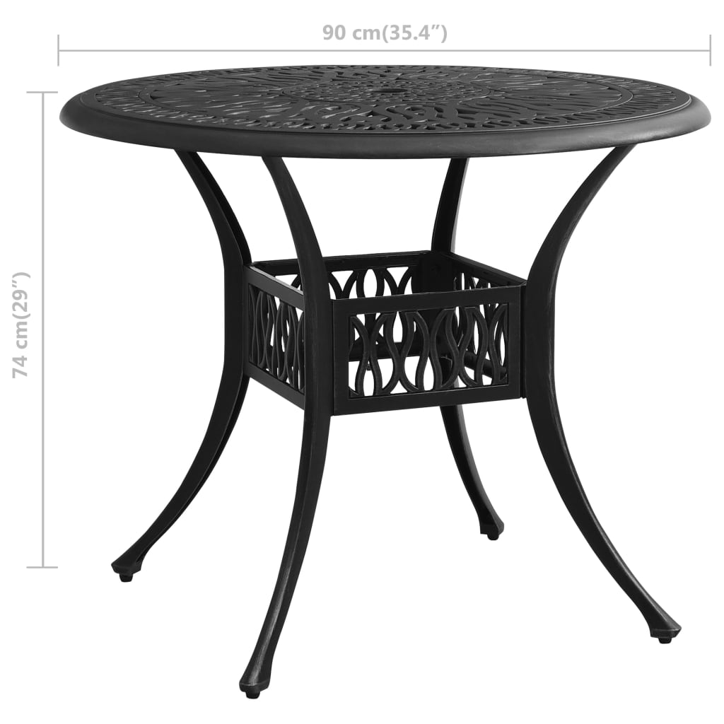 vidaXL طاولة حديقة أسود 90×90×74 سم ألومنيوم مصبوب