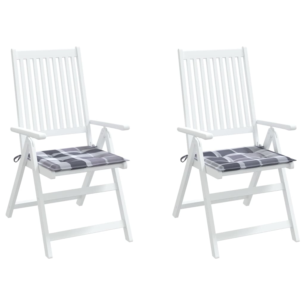 vidaXL وسائد كرسي حديقة 2 ق نمط كاروهات رمادي 40×40×3 سم قماش