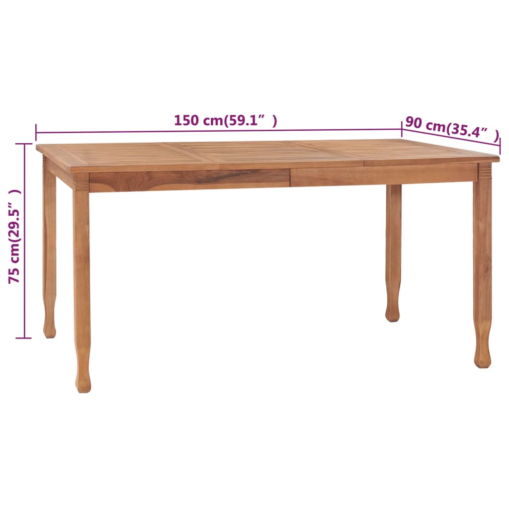 vidaXL طاولة سفرة حديقة 150×90×75 سم خشب ساج صلب