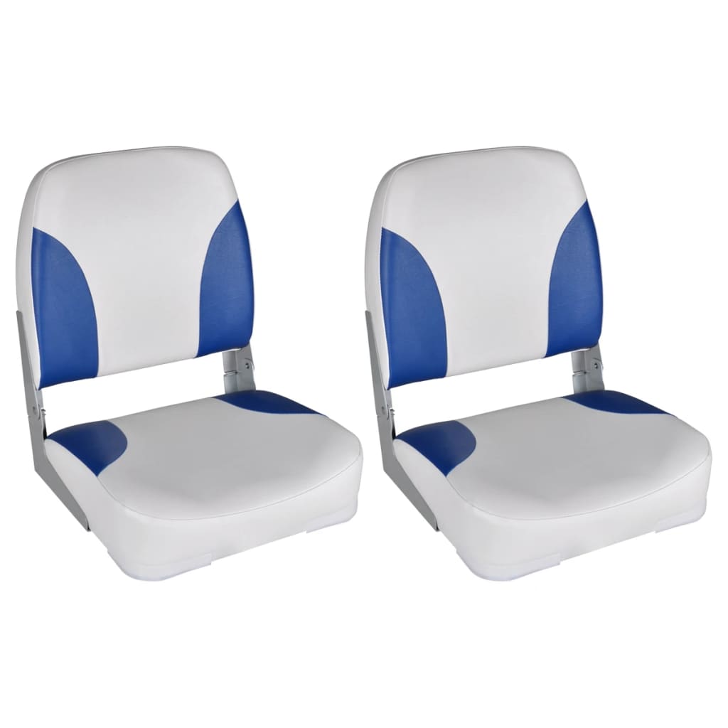 vidaXL مقاعد قارب 2ق مسند ظهر قابل للطي مع وسادة أزرق وأبيض 41×36×48سم