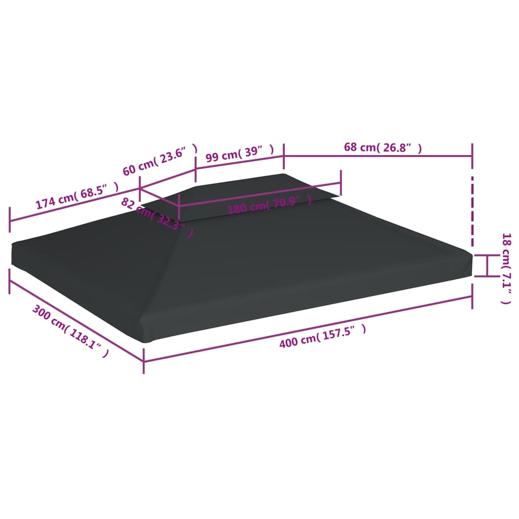 vidaXL سقف مظلة علوي ذو طبقتين 310 جرام/ م² 4×3 م أنثراسيت