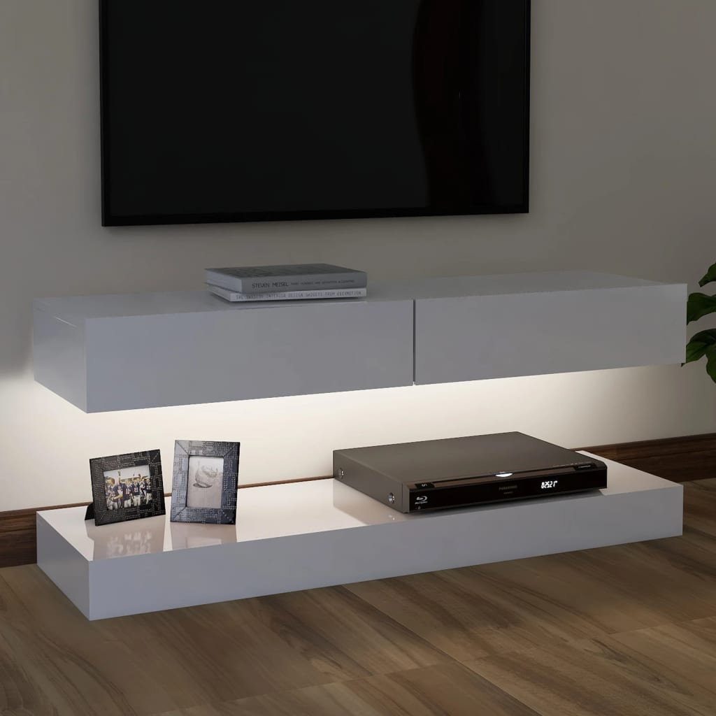 vidaXL خزانة تلفزيون مع أضواء ليد أبيض شديد اللمعان 120×35 سم