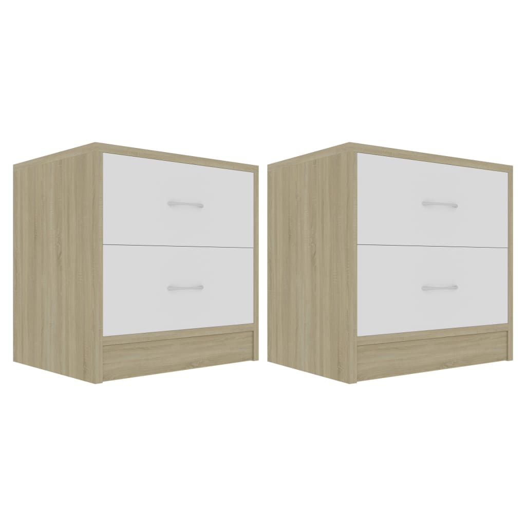 vidaXL خزانات سرير جانبية 2 ق أبيض وسونوما اوك 40×30×40 سم خشب مضغوط
