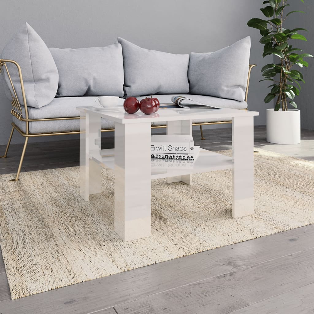 vidaXL طاولة قهوة أبيض لامع 60×60×42 سم خشب مضغوط