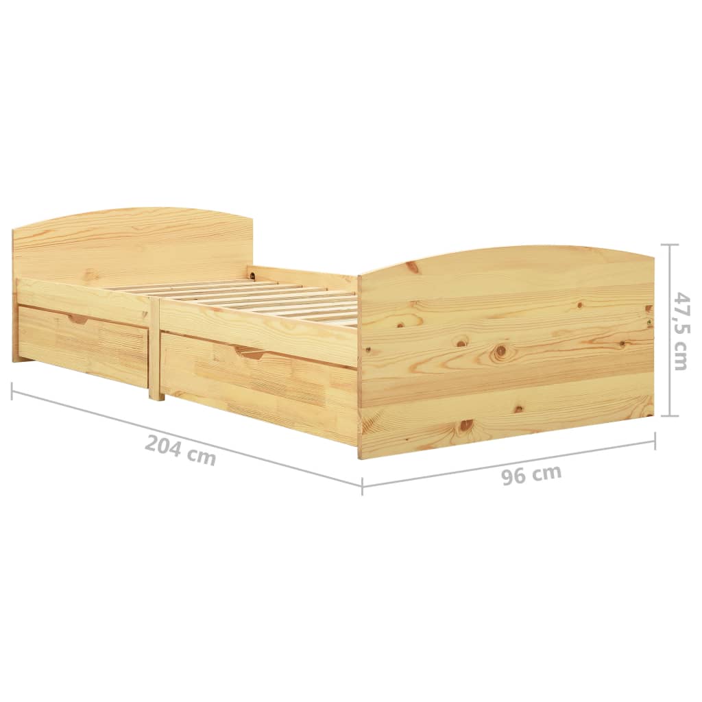 vidaXL إطار سرير مع درجين خشب صنوبر صلب 90×200 سم من vidaXL