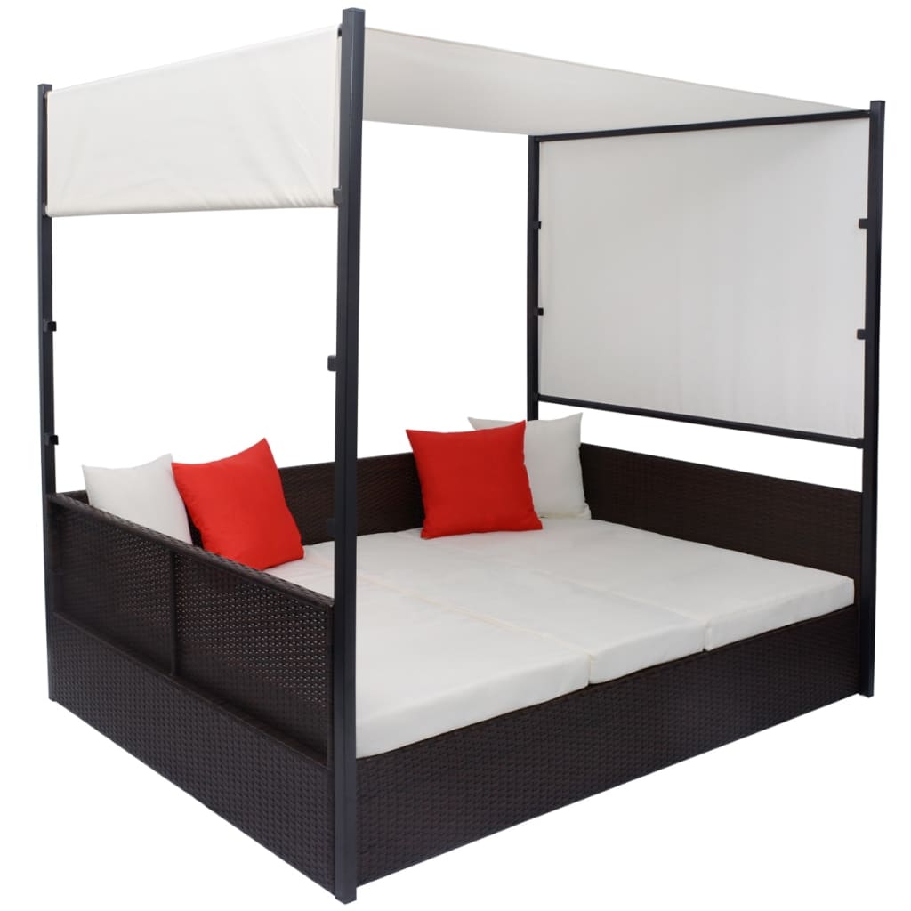 vidaXL سرير حديقة مع مظلة بني 190×130 سم بولي روطان