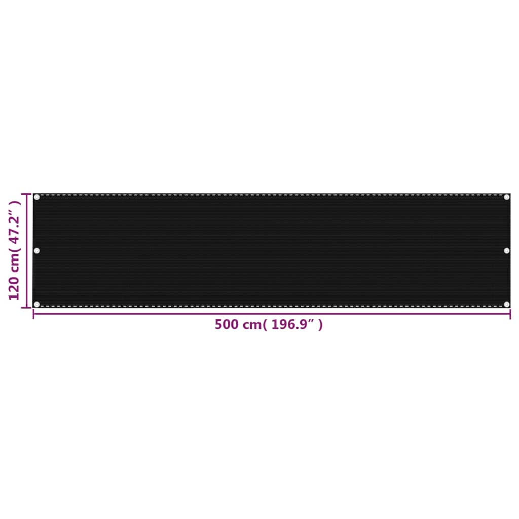 vidaXL ساتر شرفة أسود 120×500 سم HDPE