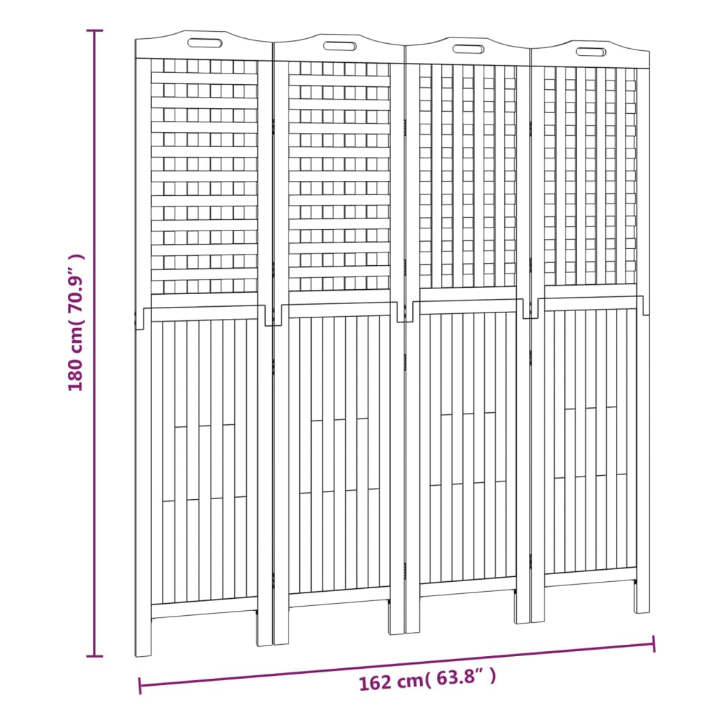 vidaXL مقسم غرفة 4-ألواح 162×2×180 سم خشب أكاسيا صلب