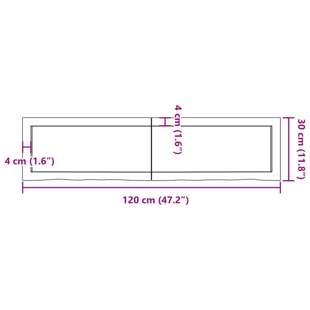 vidaXL سطح طاولة كاونتر حمام بني فاتح 120*30*(2-4) سم خشب صلب معالج