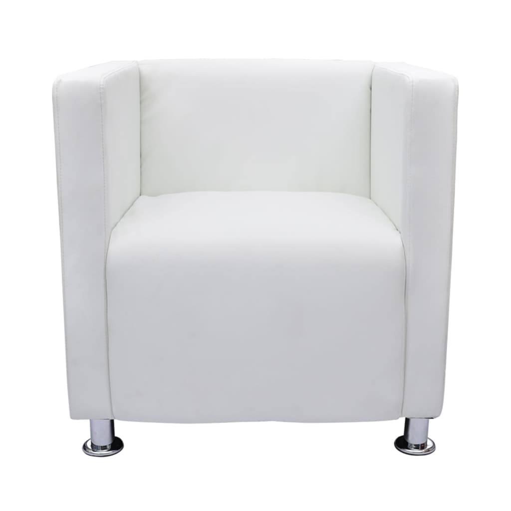 vidaXL كرسي بذراعين مكعب الشكل جلد صناعي أبيض