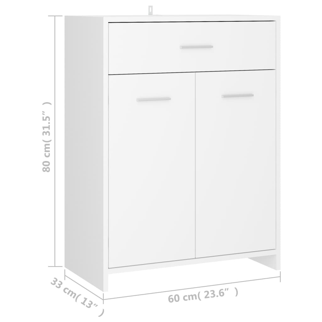 vidaXL خزانة حمام أبيض 60×33×80 سم خشب حبيبي