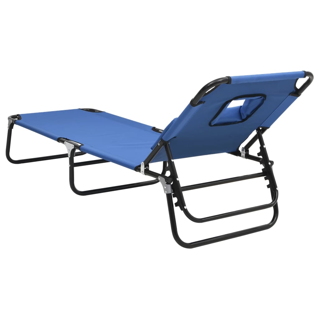 vidaXL كرسي تشمس قابل للطي لون أزرق أوكسفورد قماش وفولاذ مطلي بالمسحوق