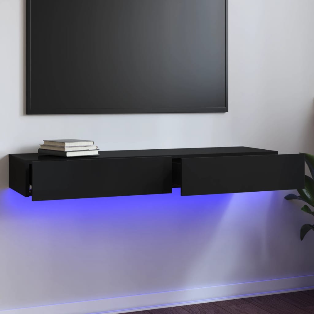 vidaXL خزانة تلفزيون مع أضواء ليد أسود شديد اللمعان 120×35×15.5 سم