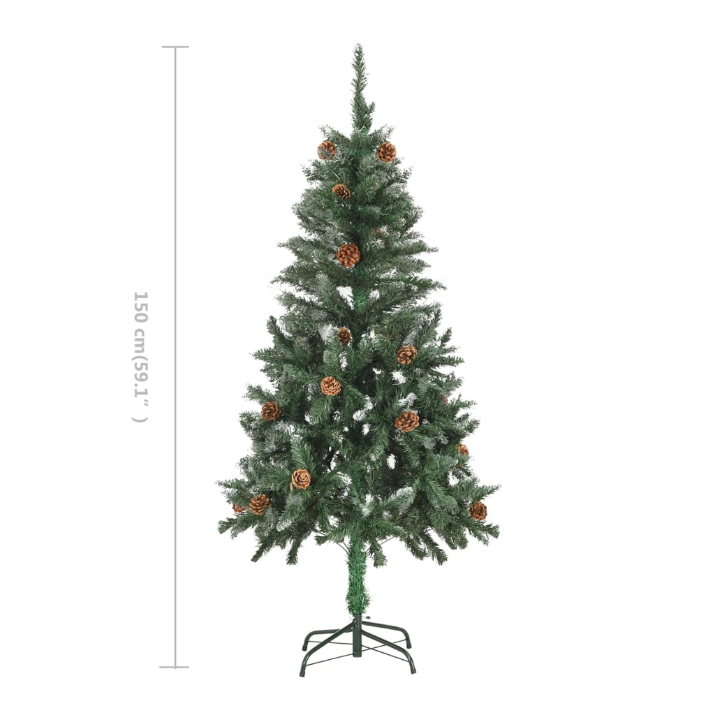 vidaXL شجرة كريسماس صناعية مع أكواز صنوبر ولميع أبيض 150 سم
