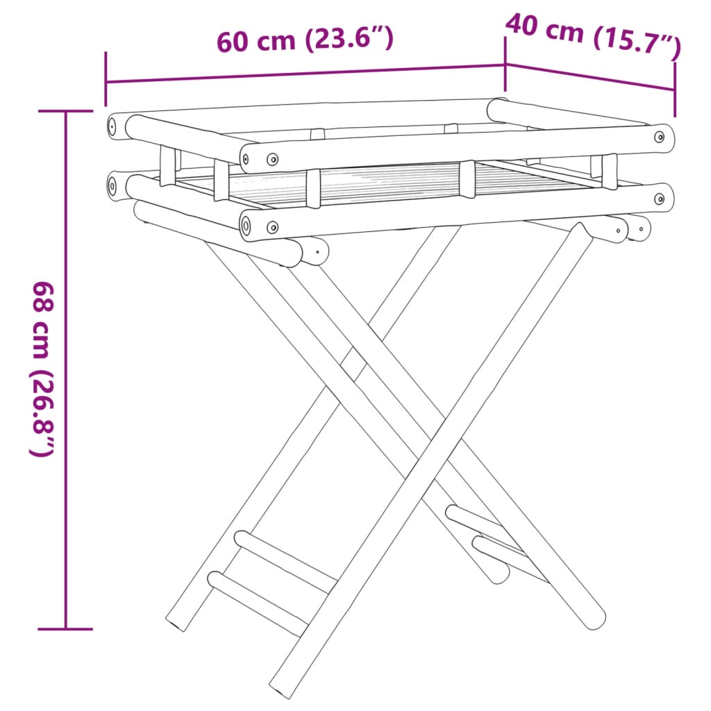 vidaXL طاولة صينية قابلة للطي 68x40x60 سم خيزران